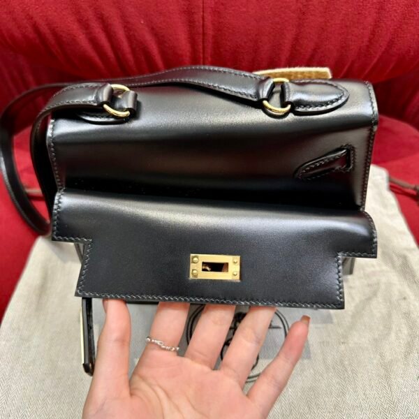 Hermes Kelly Desordre 20CM Black Bag Box Leather Gold Hardware