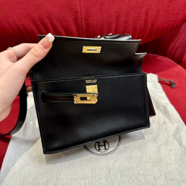 Hermes Kelly Desordre 20CM Black Bag Box Leather Gold Hardware