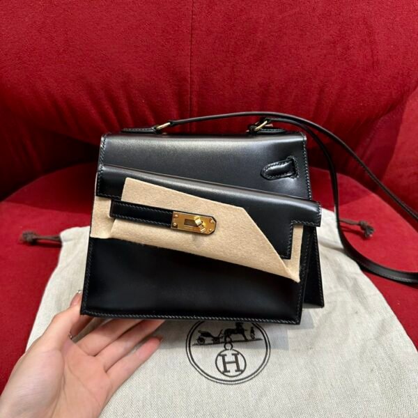 Hermes Kelly Desordre 20CM Black Bag Box Leather Gold Hardware
