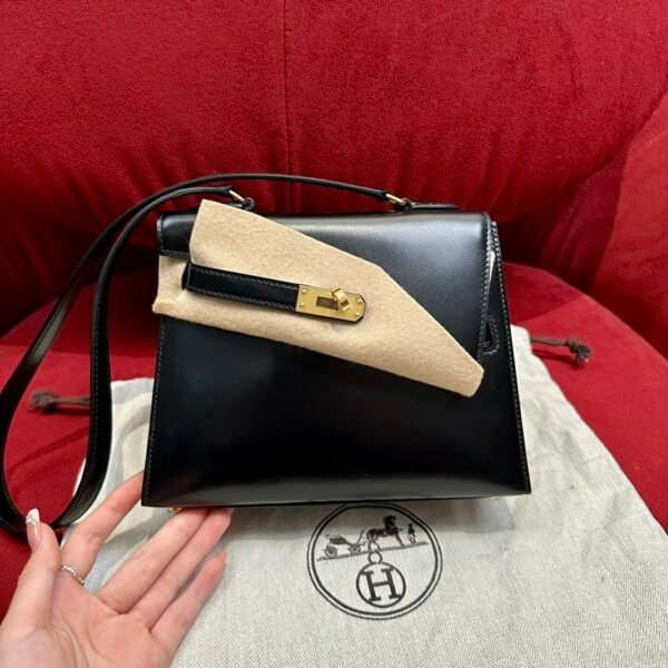 Hermes Kelly Desordre 20CM Black Bag Box Leather Gold Hardware