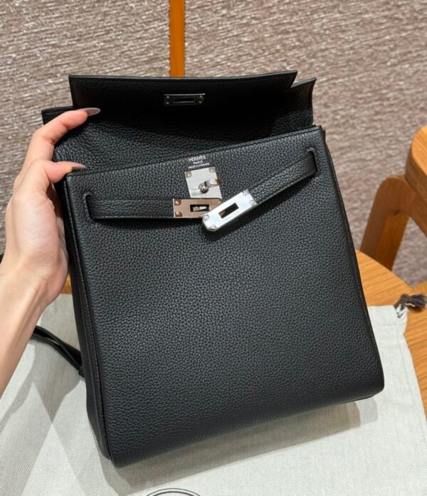 Hermes Kelly Ado CK89 Black Togo Leather Silver Hardware All Handmade