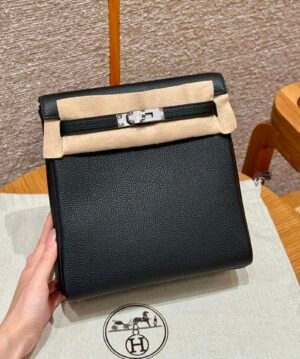 Hermes Kelly Ado CK89 Black Togo Leather Silver Hardware All Handmade