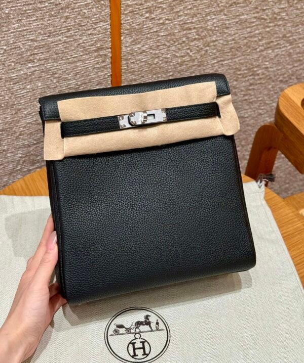 Hermes Kelly Ado CK89 Black Togo Leather Silver Hardware All Handmade