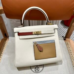 Hermes Kelly 25 Colormatic Nata/Chai/Bleu Brume/Lime/Mauve Sylvestre/Cuivre Gold Hardware