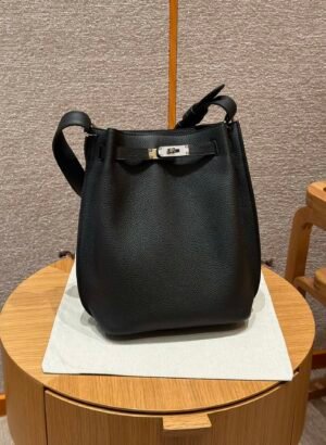 Hermes So Kelle CK89 Noir 22*11*30cm Togo Leather Silver Hardware
