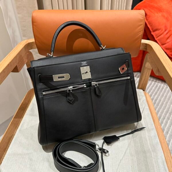 DDMode Hermes Kelly 32CM Lakis Bag CK89 Black Silver Hardware Swift Leather