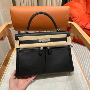 DDMode Hermes Kelly 32CM Lakis Bag CK89 Black Silver Hardware Swift Leather