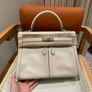 DDMode Hermes Kelly 32CM Lakis Bag CK10 Craie Silver Hardware Swift Leather