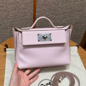 Hermes Kelly 24/24 09 Mauve Pale Evercolor Leather Silver Hardware 21*16*12 DDMode Factory