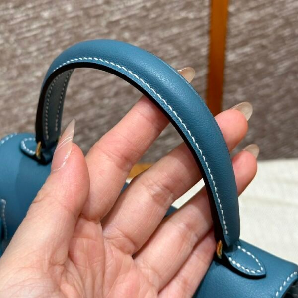 Hermes Kelly Doll 75 Blue Jean/i6 Rose extreme Swift Leather Gold Hardware