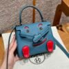 Hermes Kelly Doll 75 Blue Jean/i6 Rose extreme Swift Leather Gold Hardware