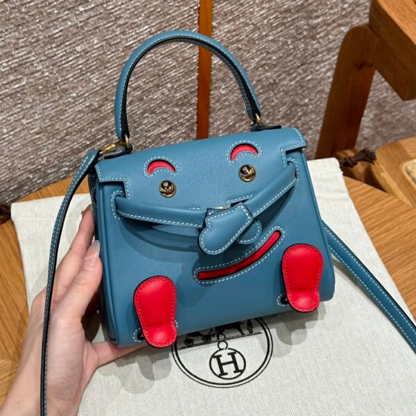 Hermes Kelly Doll 75 Blue Jean/i6 Rose extreme Swift Leather Gold Hardware