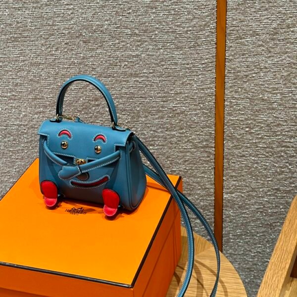 Hermes Kelly Doll 75 Blue Jean/i6 Rose extreme Swift Leather Gold Hardware