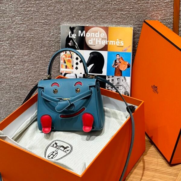 Hermes Kelly Doll 75 Blue Jean/i6 Rose extreme Swift Leather Gold Hardware