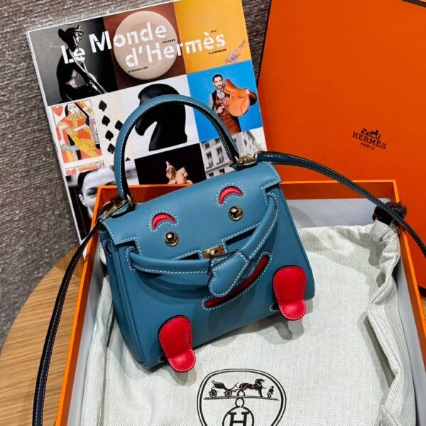Hermes Kelly Doll 75 Blue Jean/i6 Rose extreme Swift Leather Gold Hardware