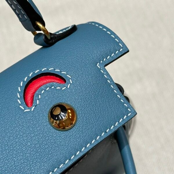 Hermes Kelly Doll 75 Blue Jean/i6 Rose extreme Swift Leather Gold Hardware