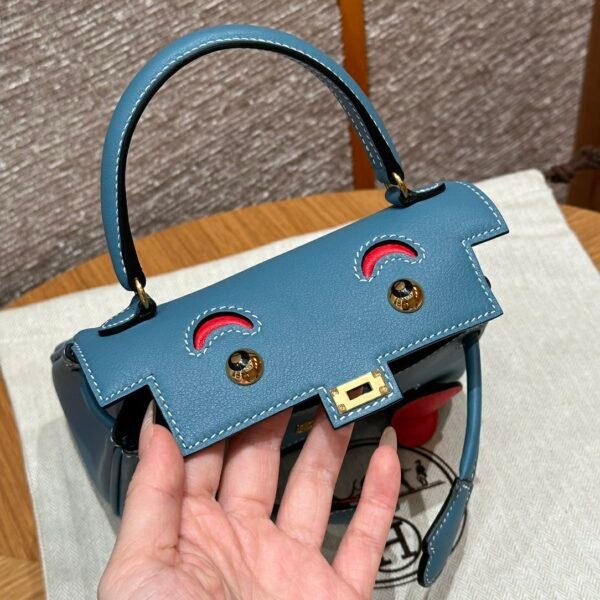 Hermes Kelly Doll 75 Blue Jean/i6 Rose extreme Swift Leather Gold Hardware