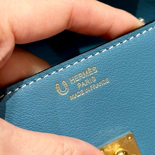 Hermes Kelly Doll 75 Blue Jean/i6 Rose extreme Swift Leather Gold Hardware