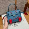 Hermes Kelly Doll 75 Blue Jean/i6 Rose extreme Swift Leather Gold Hardware