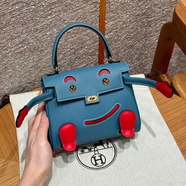Hermes Kelly Doll 75 Blue Jean/i6 Rose extreme Swift Leather Gold Hardware