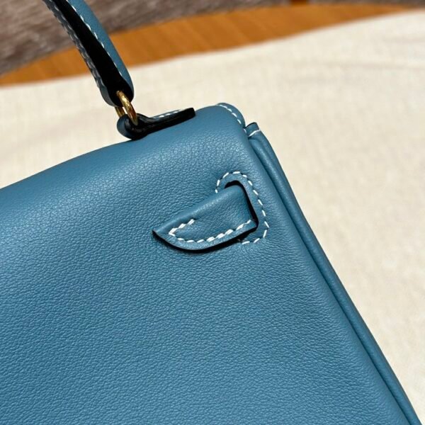 Hermes Kelly Doll 75 Blue Jean/i6 Rose extreme Swift Leather Gold Hardware