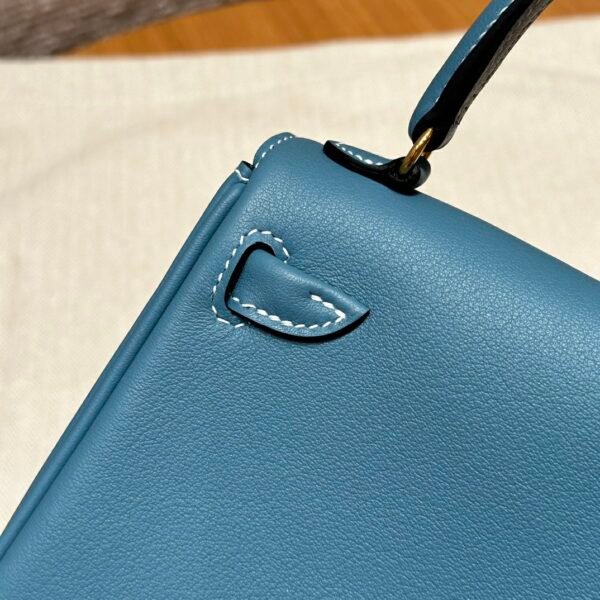 Hermes Kelly Doll 75 Blue Jean/i6 Rose extreme Swift Leather Gold Hardware