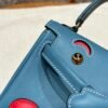 Hermes Kelly Doll 75 Blue Jean/i6 Rose extreme Swift Leather Gold Hardware