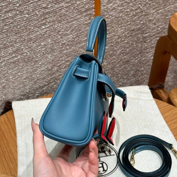 Hermes Kelly Doll 75 Blue Jean/i6 Rose extreme Swift Leather Gold Hardware