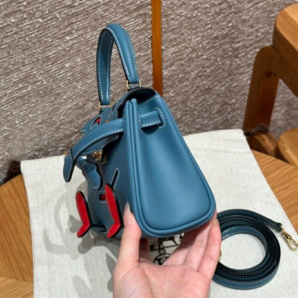 Hermes Kelly Doll 75 Blue Jean/i6 Rose extreme Swift Leather Gold Hardware