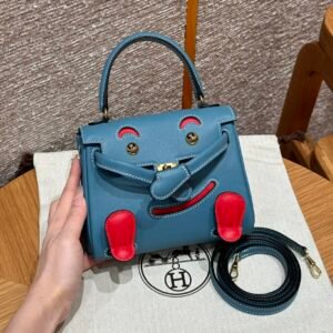 Hermes Kelly Doll 75 Blue Jean/i6 Rose extreme Swift Leather Gold Hardware