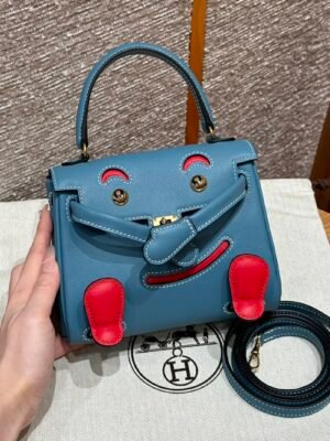 Hermes Kelly Doll 75 Blue Jean/i6 Rose extreme Swift Leather Gold Hardware