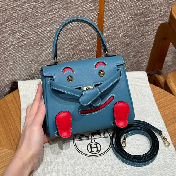 Hermes Kelly Doll 75 Blue Jean/i6 Rose extreme Swift Leather Gold Hardware