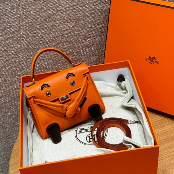Hermes Kelly Doll CK93 Orange Full Handmade Swift Leather Silver Hardware