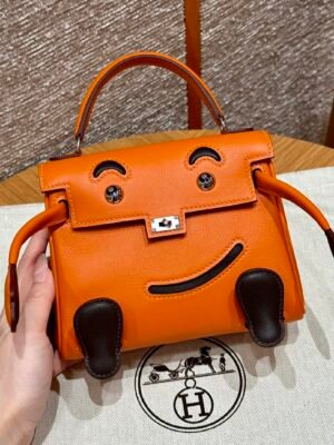 Hermes Kelly Doll CK93 Orange Full Handmade Swift Leather Silver Hardware