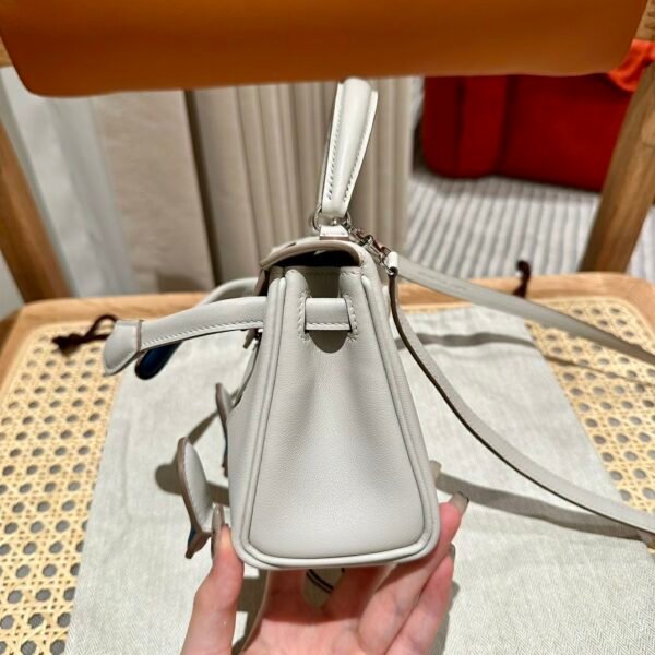 DDMode 80 Pearl Gray Swift Leather Full Handmade Kelly Doll Silver Hardware