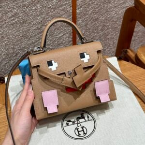 Hermes Kelly Doll Picto 0M Chai/7N Celeste Epsom Leather Silver Hardware