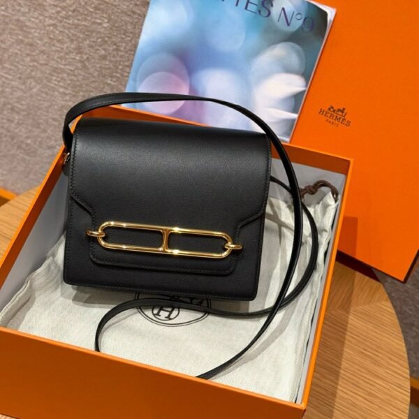 DDMode Hermes Roulis 18CM Black Swift Leather Gold Hardware Full Handmade