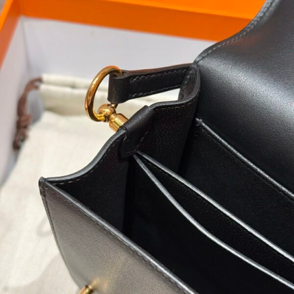 DDMode Hermes Roulis 18CM Black Swift Leather Gold Hardware Full Handmade