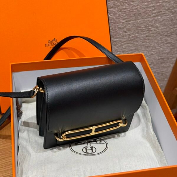 DDMode Hermes Roulis 18CM Black Swift Leather Gold Hardware Full Handmade