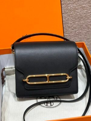 DDMode Hermes Roulis 18CM Black Swift Leather Gold Hardware Full Handmade