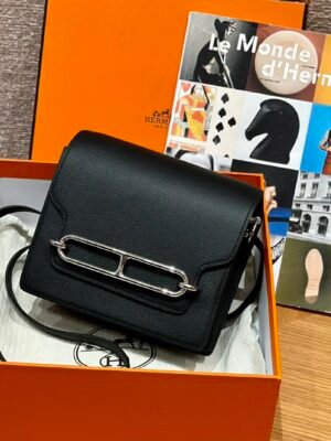 DDMode Hermes Roulis 18CM CK89 Noir Evercolor Leather Silver Hardware Full Handmade