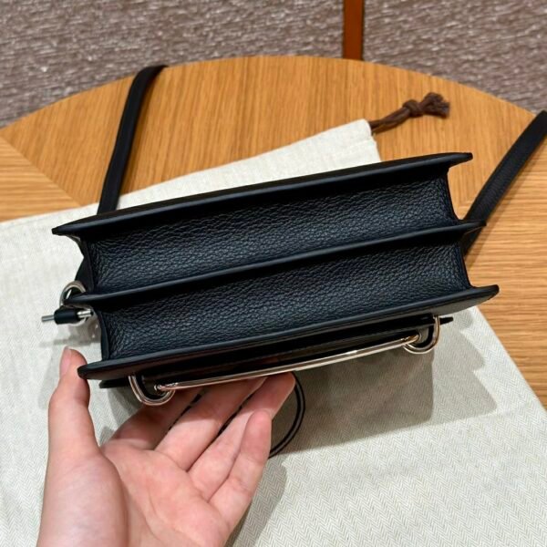 DDMode Hermes Roulis 18CM CK89 Noir Evercolor Leather Silver Hardware Full Handmade