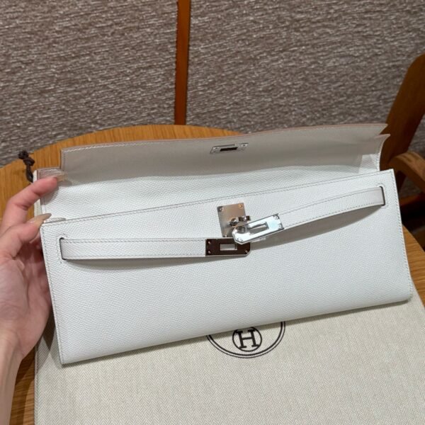 DDMode Hermes Kelly Cut Clutch Bag Epsom Leather M4 Gris Pale Silver Hardware