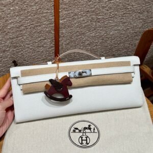DDMode Hermes Kelly Cut Clutch Bag Epsom Leather M4 Gris Pale Silver Hardware