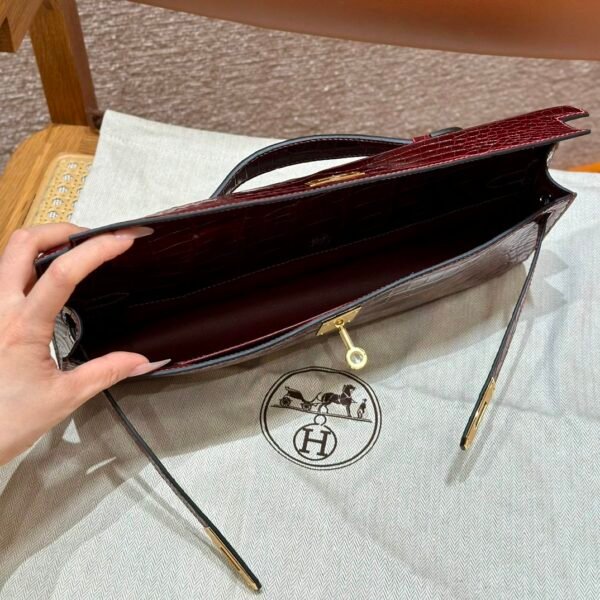 DDMode Hermes Kelly Cut 31CM Shiny Crocodile Leather CK57 Bordeaux Gold Hardware