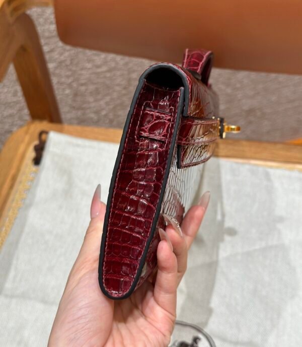 DDMode Hermes Kelly Cut 31CM Shiny Crocodile Leather CK57 Bordeaux Gold Hardware