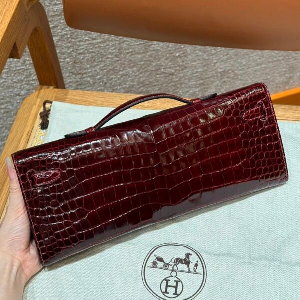 DDMode Hermes Kelly Cut 31CM Shiny Crocodile Leather CK57 Bordeaux Gold Hardware