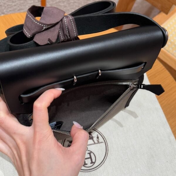 DDMode Hermes Mini HerBag Dark Bronze Noir Canvas / Cowhide Silver Hardware