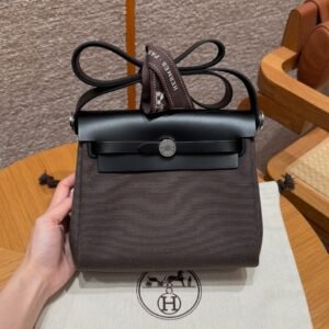 DDMode Hermes Mini HerBag Dark Bronze Noir Canvas / Cowhide Silver Hardware
