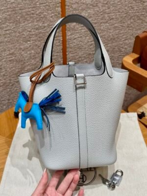 DDMode Hermes Picotin 18CM 08 Blue Pale Clememce Leather Silver Hardware